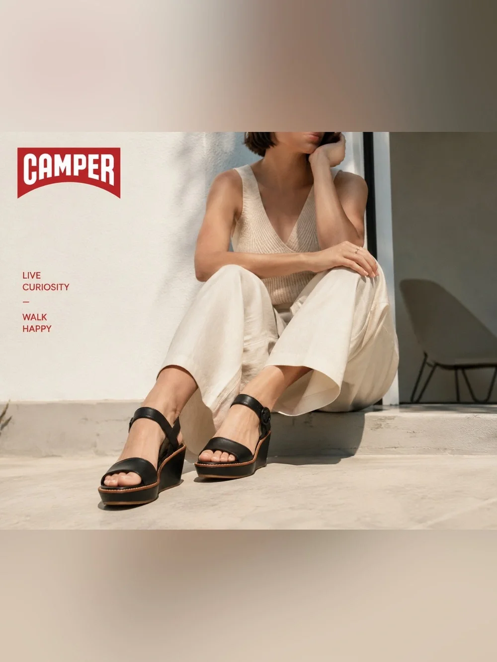 Camper Black Platform Wedge Sandal Ankle Strap  9 EU 40